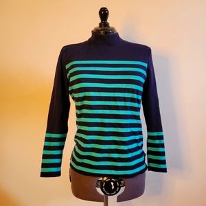 Talbots Mp Striped Navy-Turquoise Zip-up Turtleneck
